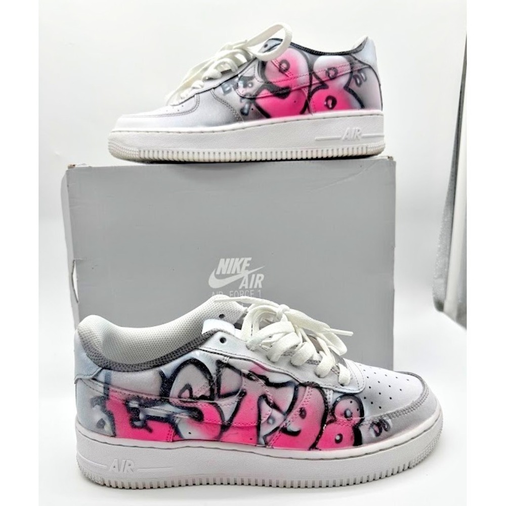 Nike Air Force 1 LE GS Custom Graffiti White Pink DH2920-111 Boys 7Y EU40